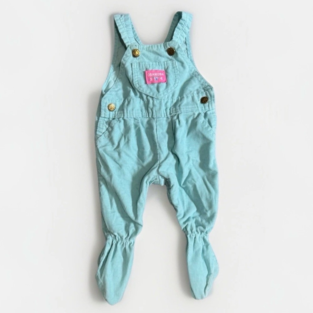 OshKosh B’Gosh Teal Corduroy Footed Overalls 3-6M Baby Vintage Easter